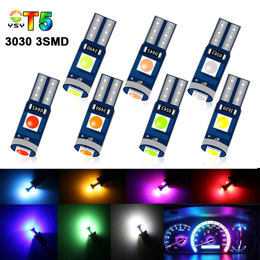 

100pcs T5 Led Bulb 3030 3SMD W3W W1.2W Led Car Interior Lights Dashboard Warming Indicator Wedge Auto Instrument Panel Lamp 12V