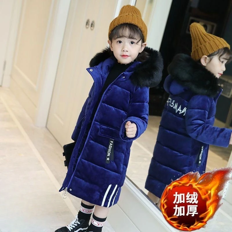 Girls Coat Jacket Cotton Windproof Outwear 2023 Red Wine Warm Thicken Velvet Winter Plus Size Children's Clothing