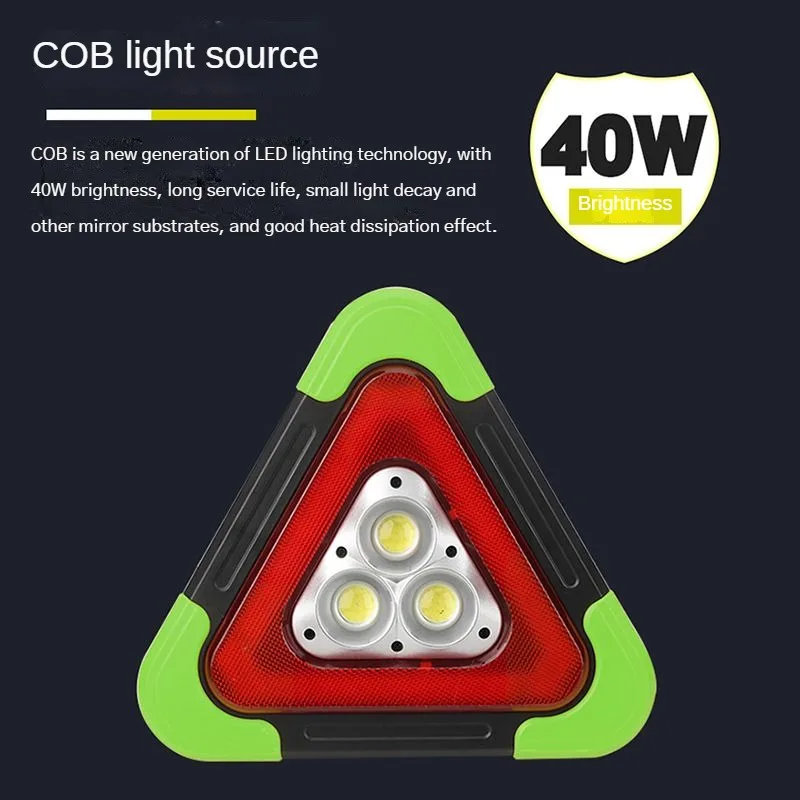Car Tripod Warning Light LED Solar Charging Car Safety Triangle Reflective Emergency Light Working Light