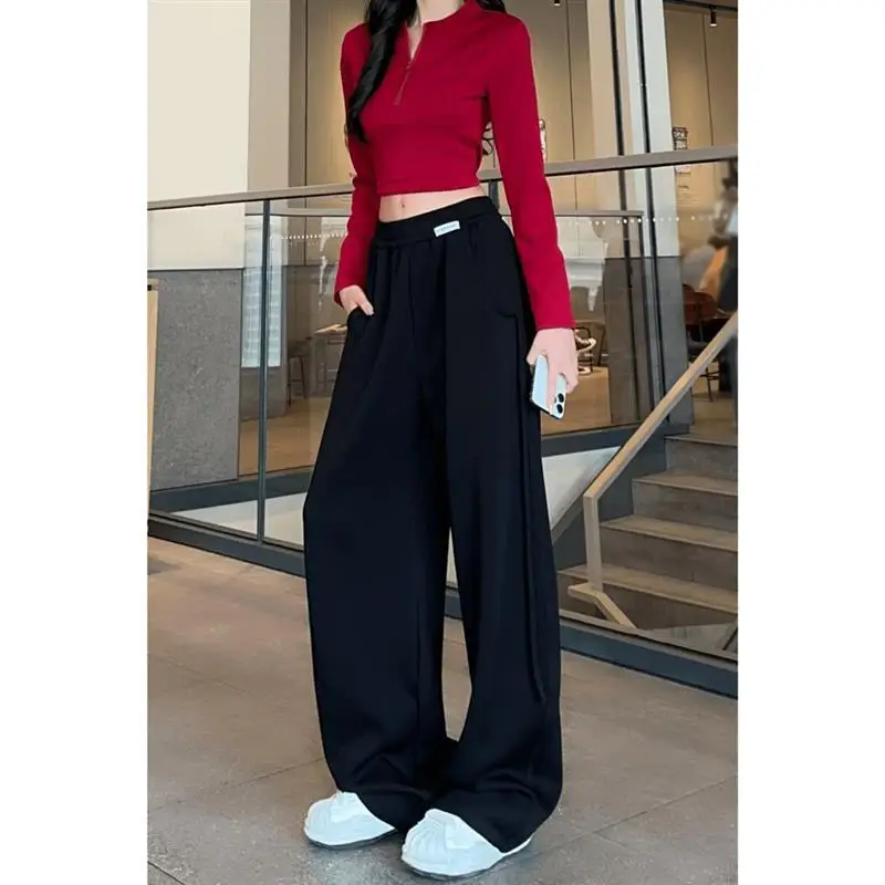 Luxury Solid Floor Pants Korean Lace-up High Waist Wide Leg Pants Drape Casual Straight Loose Mop Long Pants y2k Casual pants