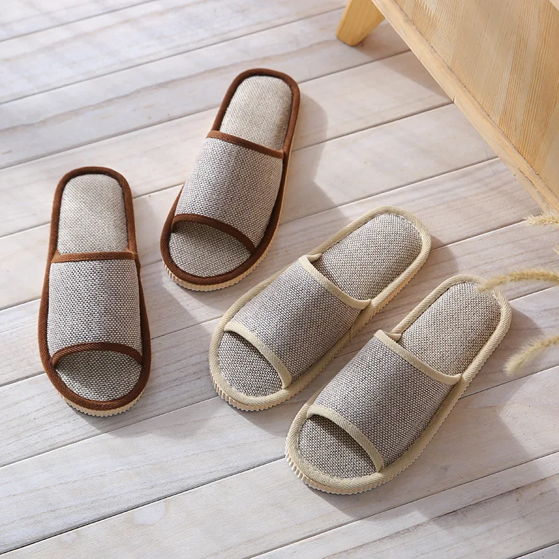1 par de zapatillas de viaje para Hotel, zapatillas de lino y algodón, uso sanitario para invitados en casa, zapatos de casa para dormitorio interior para hombres y mujeres, temporada de verano