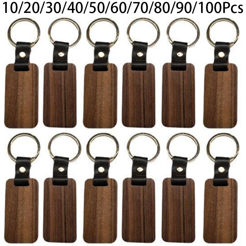 Porte-clés rectangulaire en bois pour hommes et femmes, porte-clés, sac de voiture, peinture pendentif, artisanat, mignon, 10-100 pièces