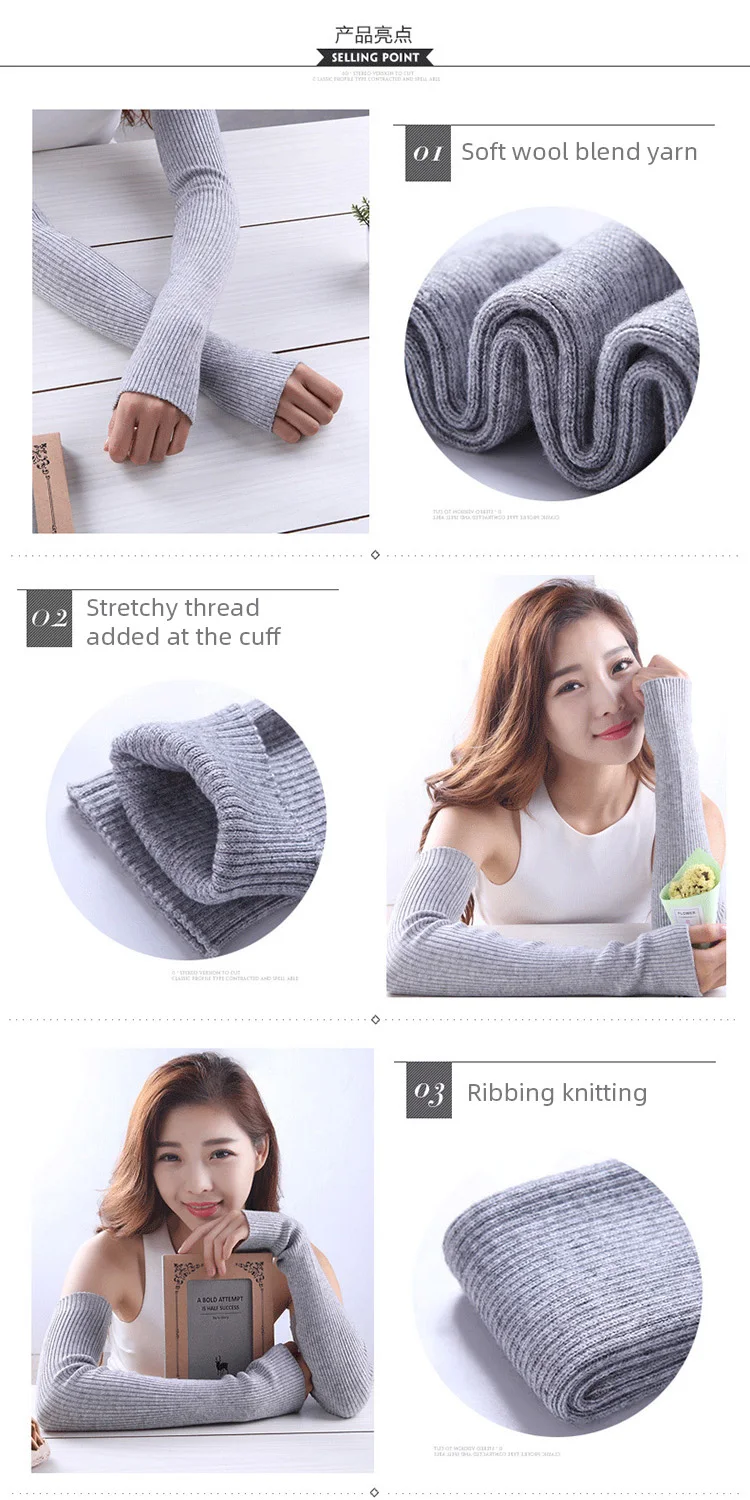 Herbst Winter 40 50 60 CM frauen Wolle Arm Wärmer Gestrickte Woolen Arm Hülse Solide Feine Lange Gestrickte Fingerlose handschuhe Großhandel – Detail 5