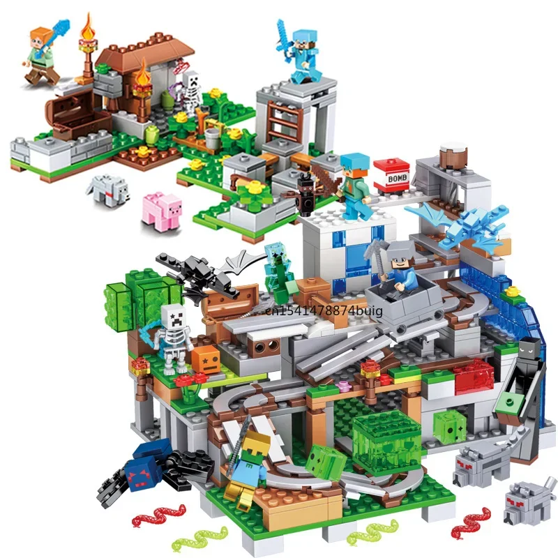 The Mountain Cave Elevator Village Tree House Bouwsteen met figuren Compatibel 21137 My World Bricks Set Geschenken Speelgoed