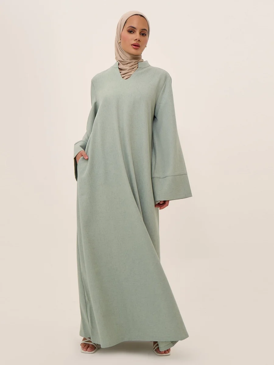 Muslimische Frauen Türkiye Dubai Abaya Lose V-ausschnitt Langes Kleid Modest Einfache Gebet Kaftan Ramadan Robe Femme Islamische Kleidung
