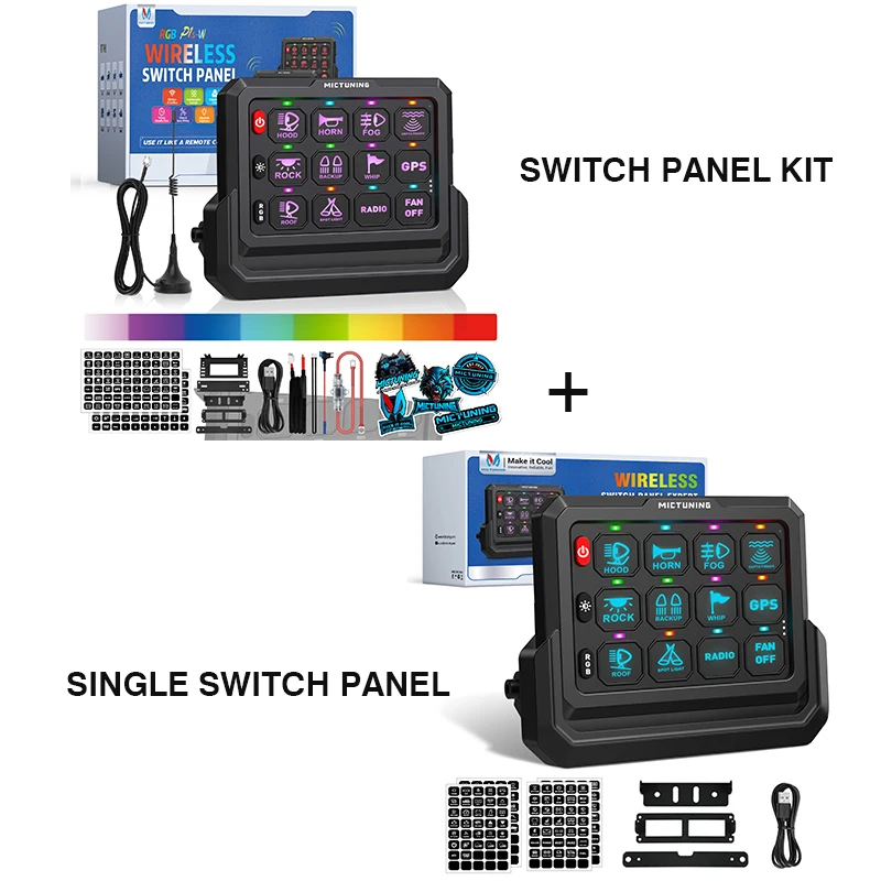 

Беспроводная 12-клавишная панель переключателей MICTUNING P1s, диапазон дистанционного управления до 328 футов, магнитная/зарядка типа C для грузовика, внедорожника, автофургона