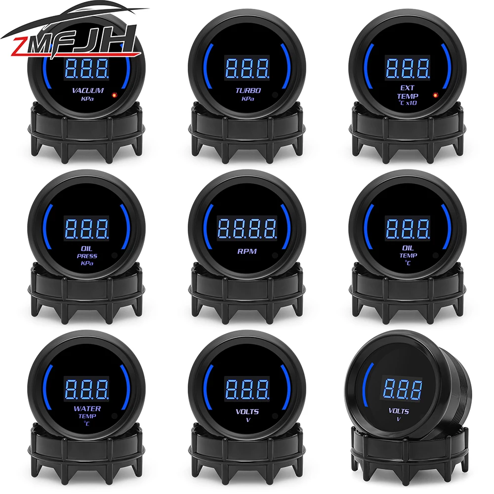 52mm Car Turbo Boost Gauge Water Temp Tachometer Oil Temp Oil Pressure Vacuum Voltmeter EXT Temp Meter With Atmosphere light 12V