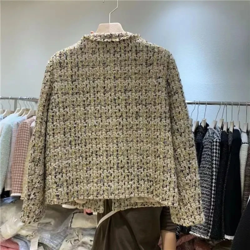 2024 New Spring Autumn Women's Jacket Tweed Small Fragrance Coat Short Korean Fashion Advanced Sense Temperament Tops Cardigan