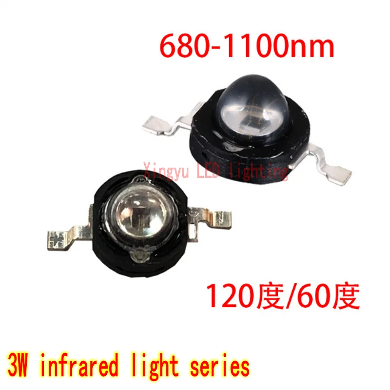 LED Beads 3W 10PCS Infrared IR High Power Black Bracket 60 Degree 120 Degree Lens 850nm 940nm 1100nm