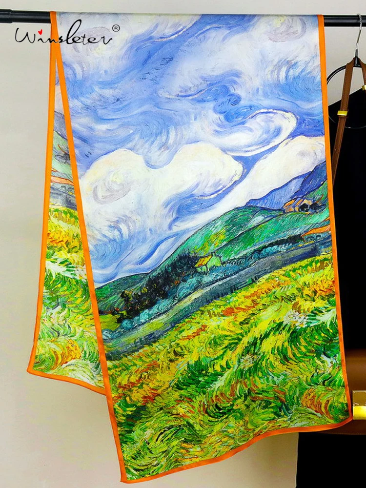 

Winsleter-Women 12MM 100%Real Silk Elegant Scarf, 170*53CM Pil Painting, Mom Gifts Retro Long Shawl Scarf, 2026 Spring A63449CC