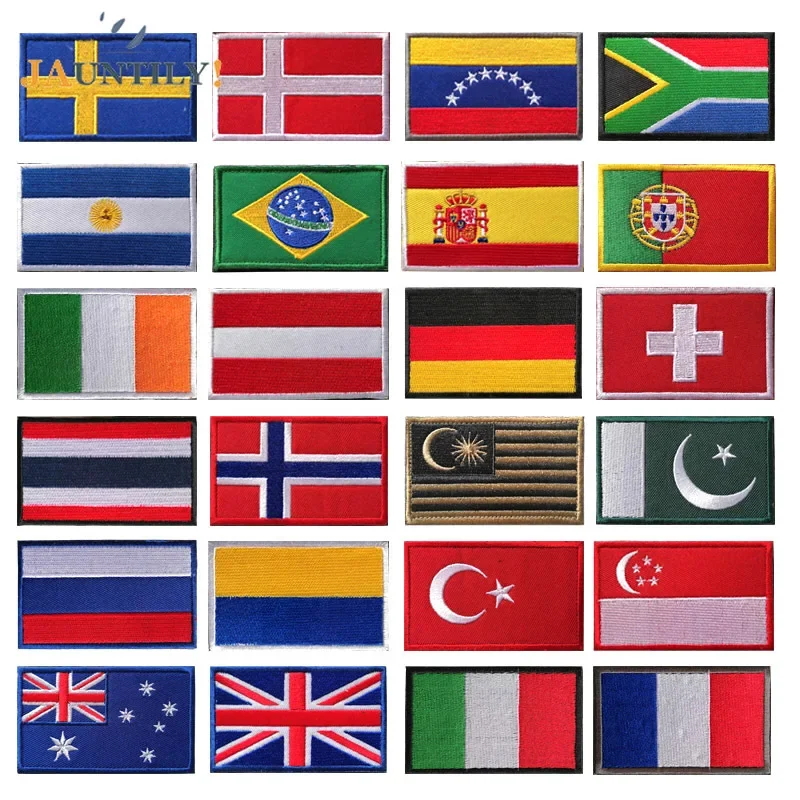 

National Flag Embroidery Hook&loop Patches Badge United Kingdom France European Badges Cloth Double-sided Bag Accessory