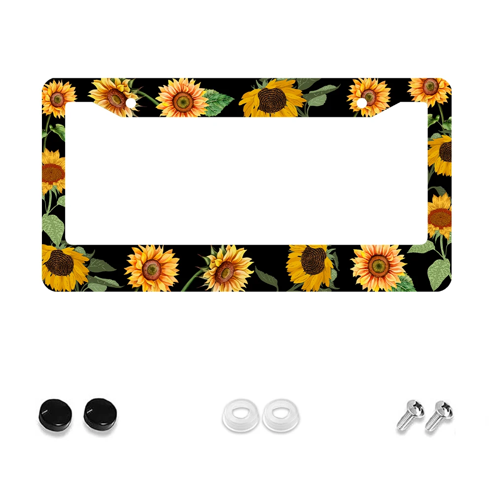 1 قطعة زهور عباد الشمس لوحة ترخيص PrameAluminium مقاوم للصدأ قطع غيار السيارات لوحة ترخيص مسامير الزخرفية تناسب القياسية 2 ثقوب