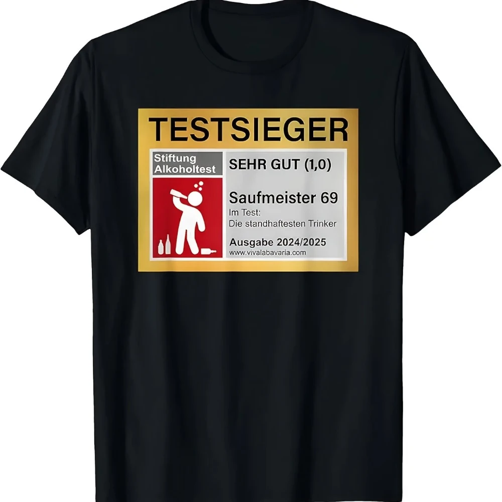 Test Winner Stiftung Alcohol Test T-Shirt Black Graphic Short Sleeve Men's T-shirts for Summer Unisex