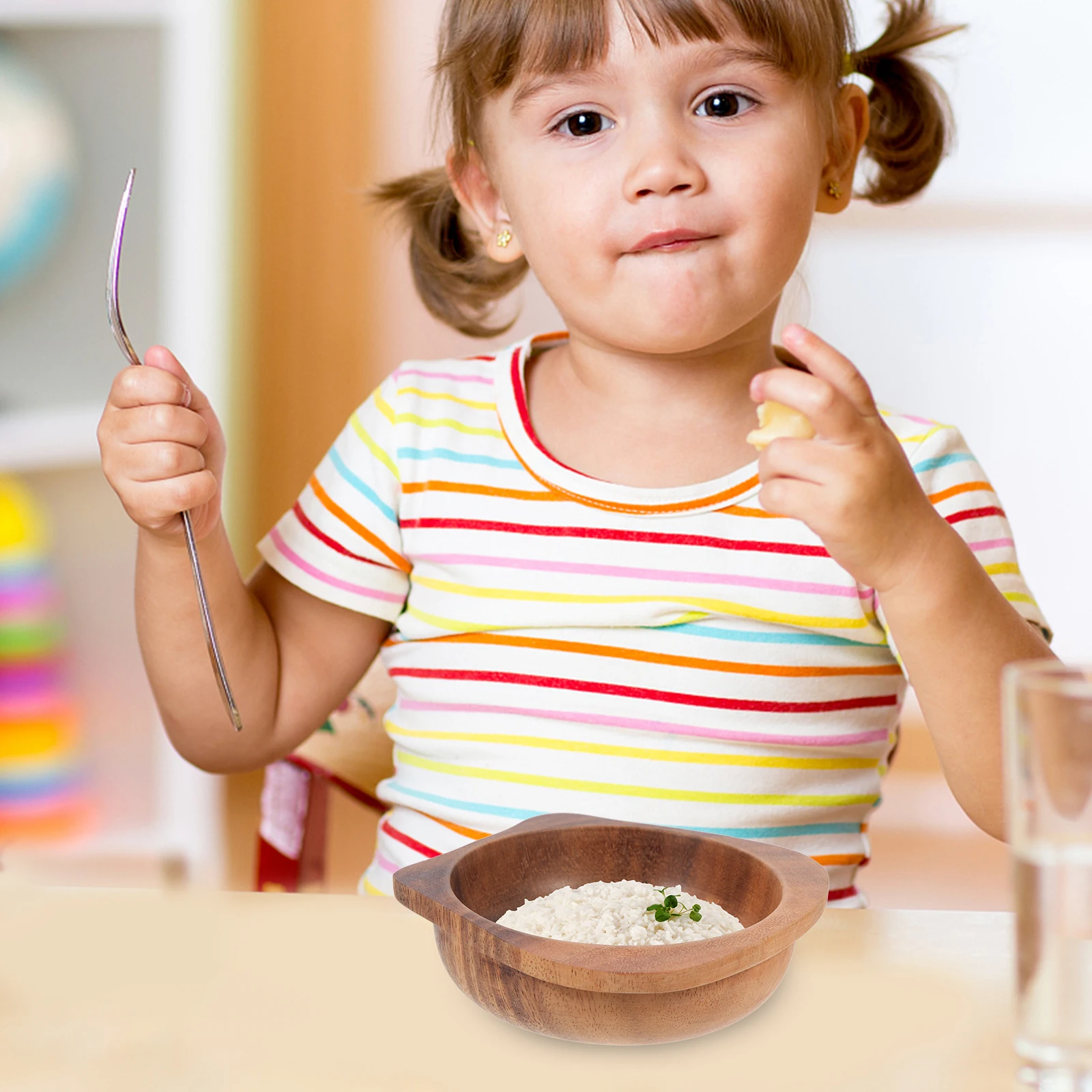 Kinder Lebensmittel Holz Kleinkind Frühstück Kompakte Wiederverwendbare Abendessen Schüssel Tragbare Suppe Nudel Salat Schüssel Hause Küche Liefert