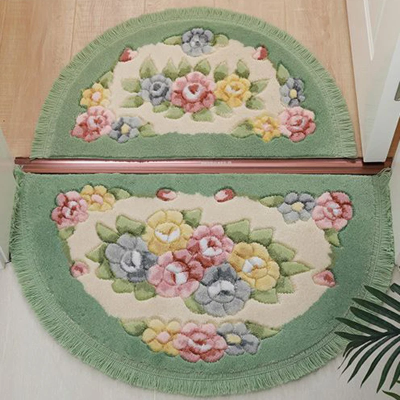 Flower Pattern Semicircular Floor Mat Dining Room Living Room Decorative Carpet Toilet Non-slip Mat Kitchen Absorbent Pad