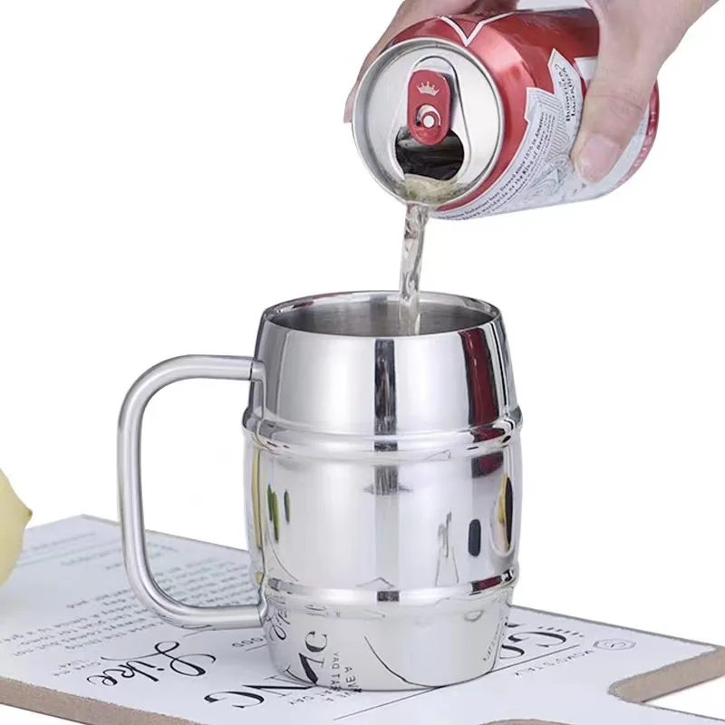 كوب بيرة مزدوج الجدار من الفولاذ المقاوم للصدأ مع كوب معزول بمقبض للقهوة والحليب والشاي والأطفال والمشروبات الباردة والساخنة للاستخدام المنزلي والمطعم