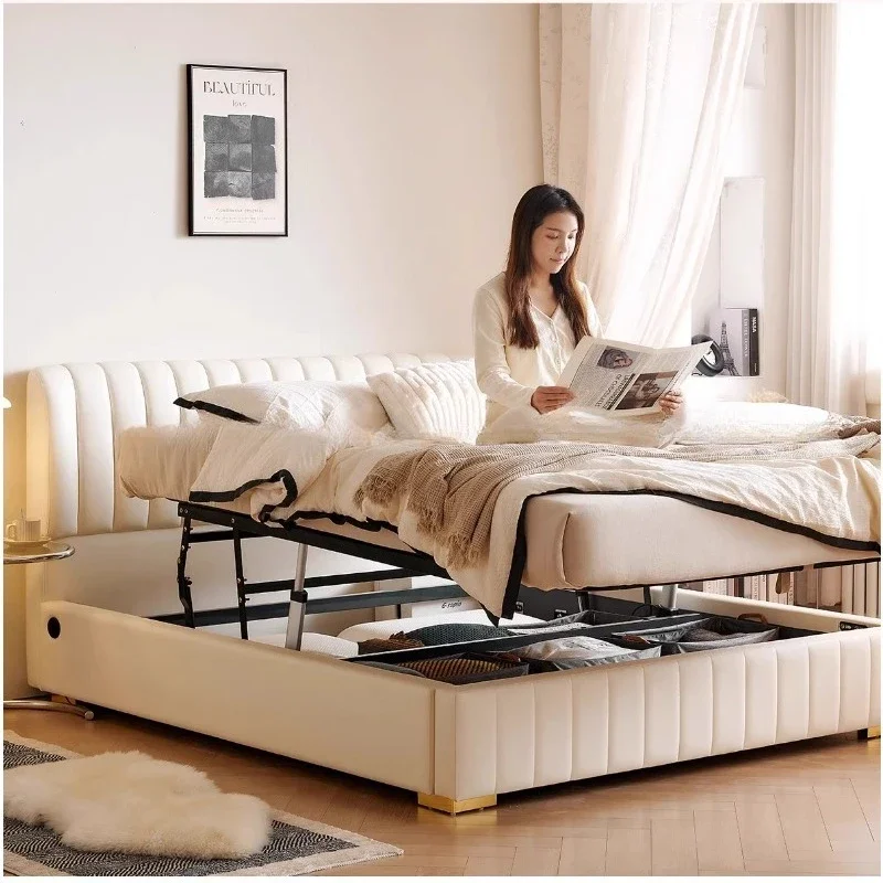 

Winter Bear Light Luxury Leather Bed Double Master Bedroom Wedding Bed Translation Storage High Box Multifunctional Soft Bag