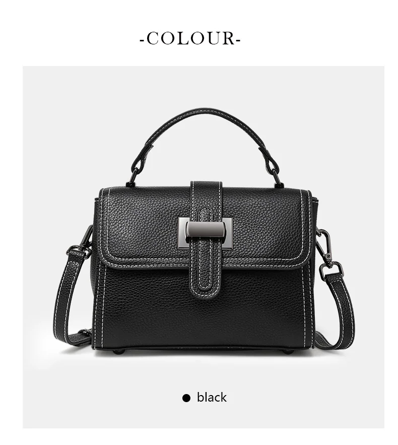 Aidrani 2026 Commuter Litchi Grain Hochwertige Kleine Schultertasche aus Leder für Damen mit Schnalle, Schwarze Kleine Quadratische Tasche – Detail 4