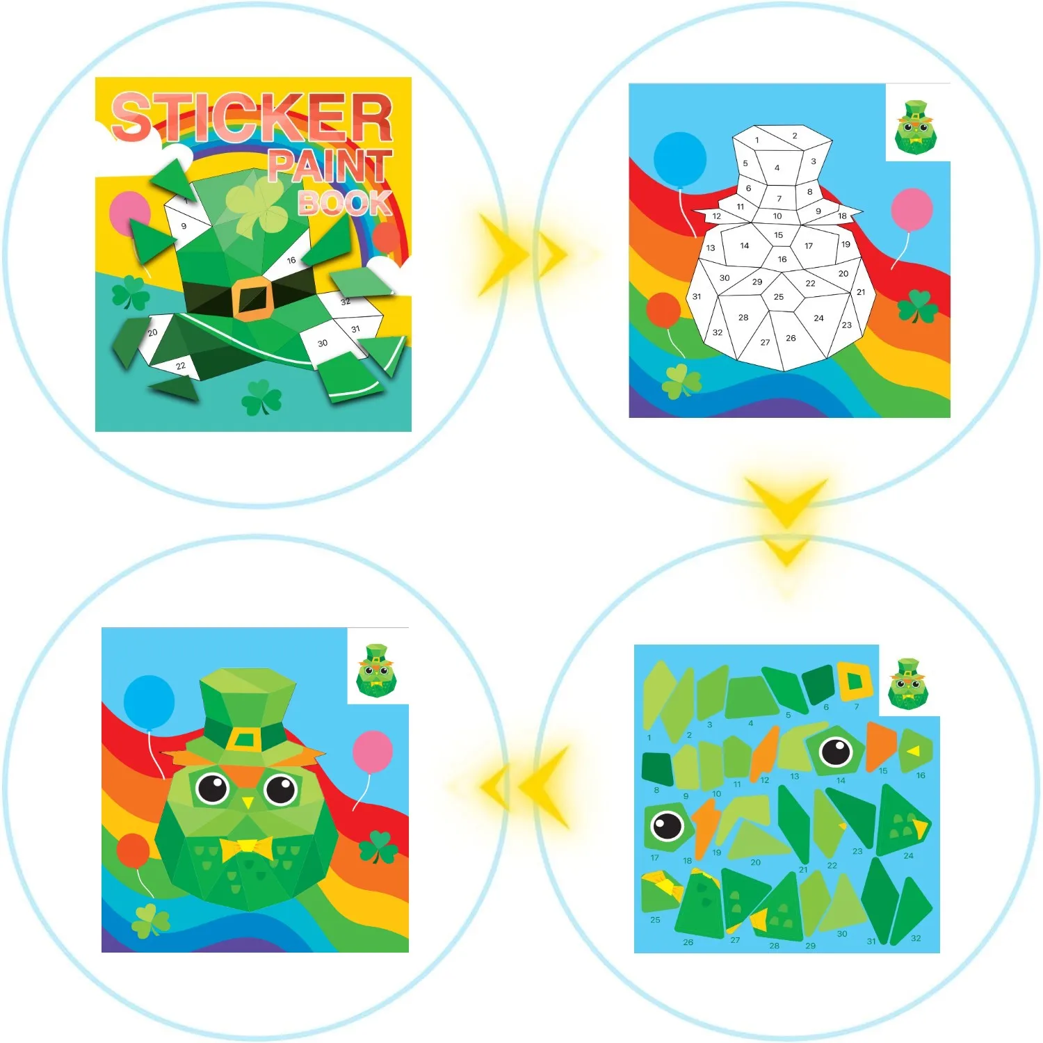 1 Set Shamrock Summer Rabbit Magic Sticker with Number,Sticker Paint Books for Birthday Play Brain Games ,Road Plane Travel Toy