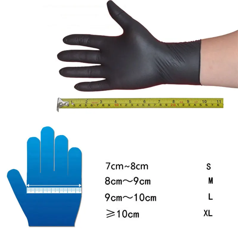 10/50/100pcs Disposable Nitrile Gloves Thickened Black Latex Free Tattoo Cleaning Protective Glove For Work Kitchen Cooking Tool