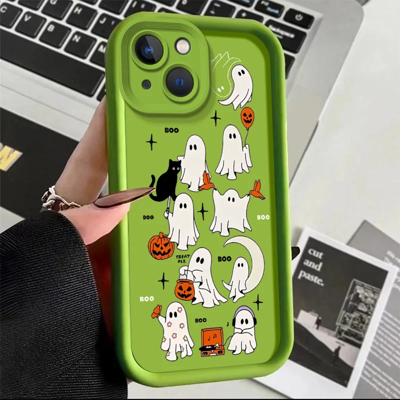 Sky ladder painting Halloween full screen pumpkin ghost little ghost Phone Case For iPhone 11 12 13 14 15 pro max