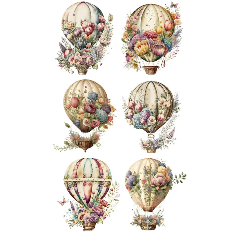 

Colour Retro Hot air balloon flower DTF Heat Transfer iron on transfer for clothing Heat Transfer Iron On Patches For Clothing