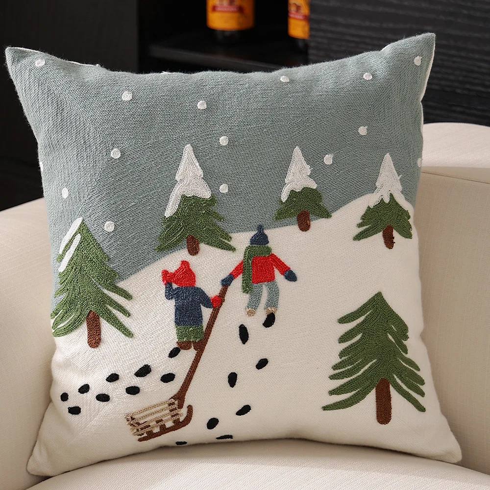 45x45cm Christmas Embroidery Cushion Cover Luxury Pillow Case Home Supplies Snowflake Reindeer Christmas Pillow Covers Decor