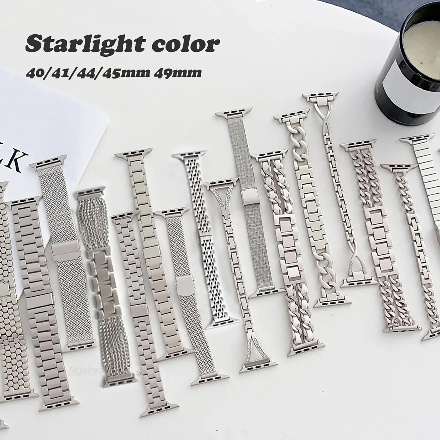 Starlight Metal Strap for Apple Watch 8 7 6 5 SE 4 40mm 45mm for Iwatch Ultra 49mm 41mm 44mm 38mm 42mm Stainless Steel Bracelet