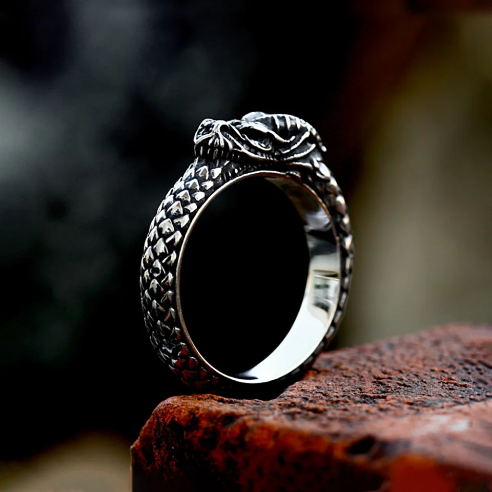 

Unique Vintage Stainless Steel Dominant Dragon Rings Punk Fashion Animal Rings For Men Women Creative Amulet Jewelry Wholesale