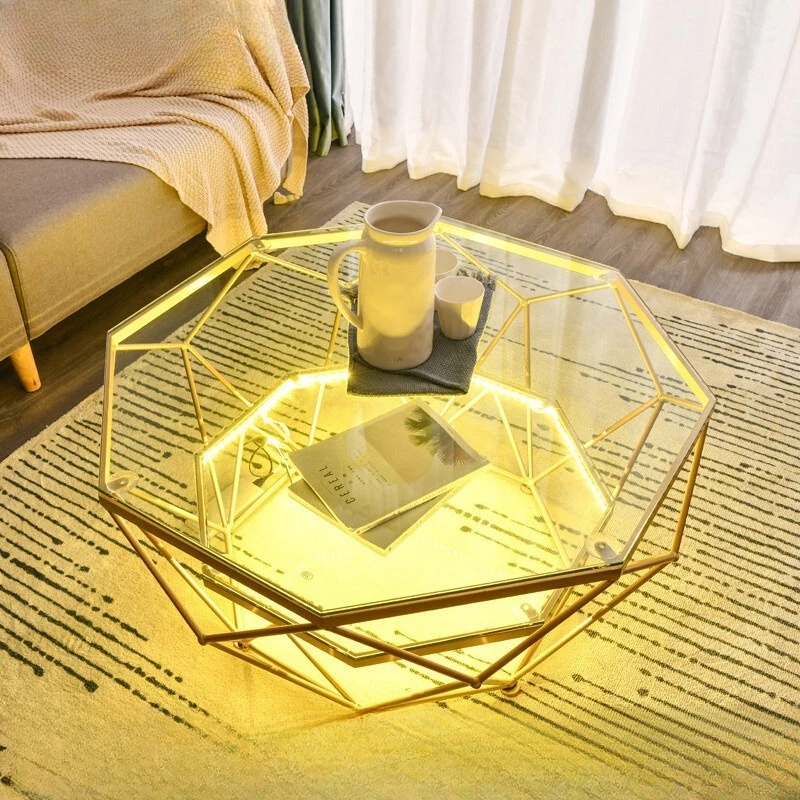 

Simple modern coffee table small apartment living room household round sofa edge glass 2025 new Internet celebrity