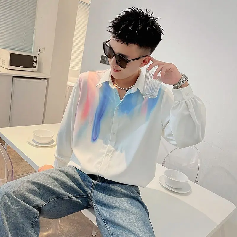 Men's British Style Tie Dye Long Sleeve Shirt Premium Trendy Spring Versatile Casual Loose Fit Top for Men​