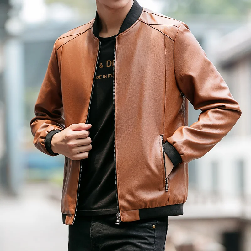 Men Autumn Brand New Causal Vintage Leather Jacket Coat Men Spring Outfit Design Motor Biker Pocket PU Leather Jacket Men