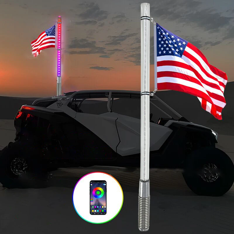 1PCS RGB LED Whip Lights Flag Pole,LED Whip Lights,APP Control for UTV, ATV, Off Road, Truck, Sand, Buggy Dune, RZR