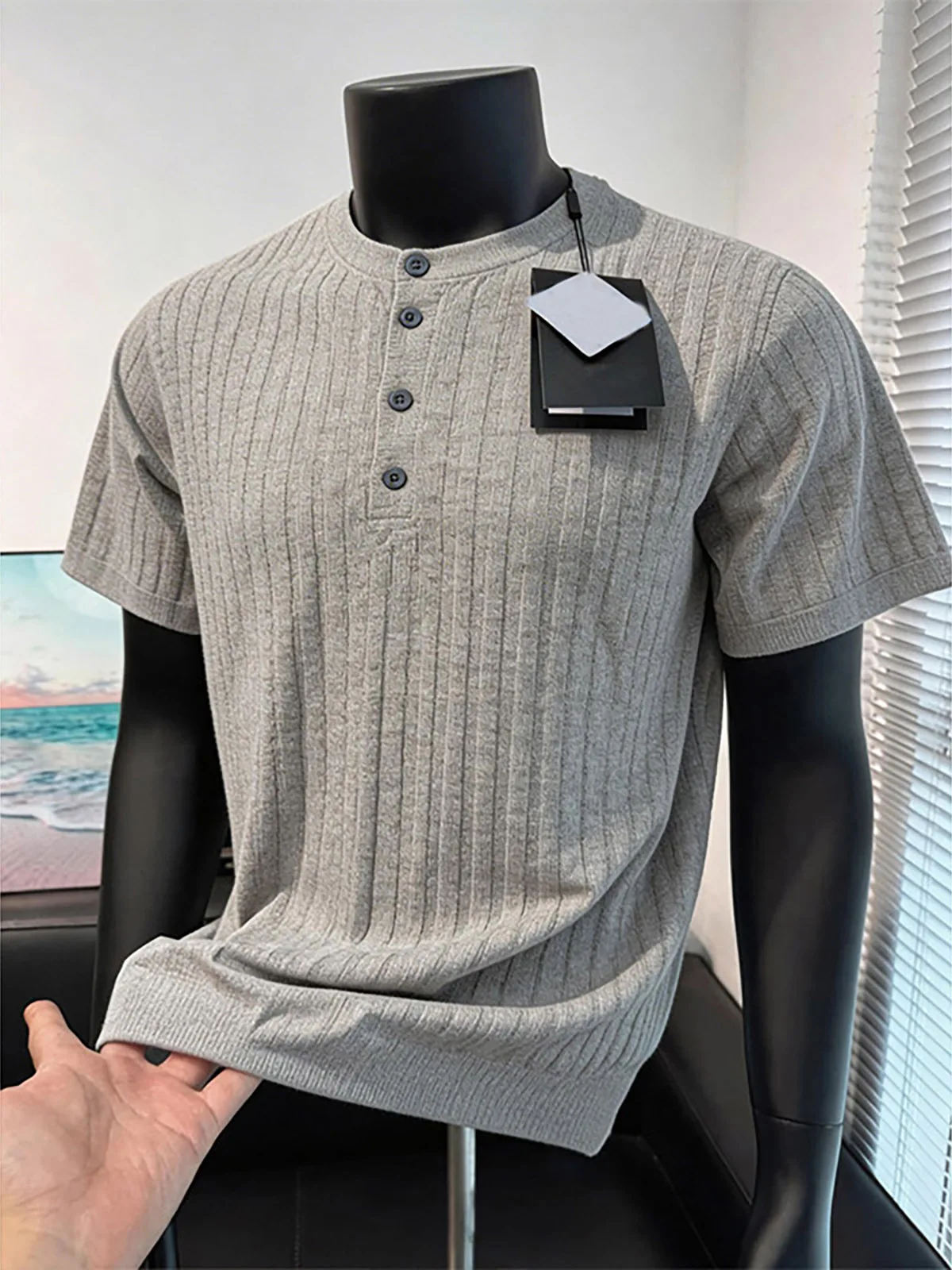 Lightweight Short Sleeve T-Shirt Men's Summer Slim Fit Cool Feeling Half Sleeve Body Shirt Upper Apparel Henry Collar Pit Pat...