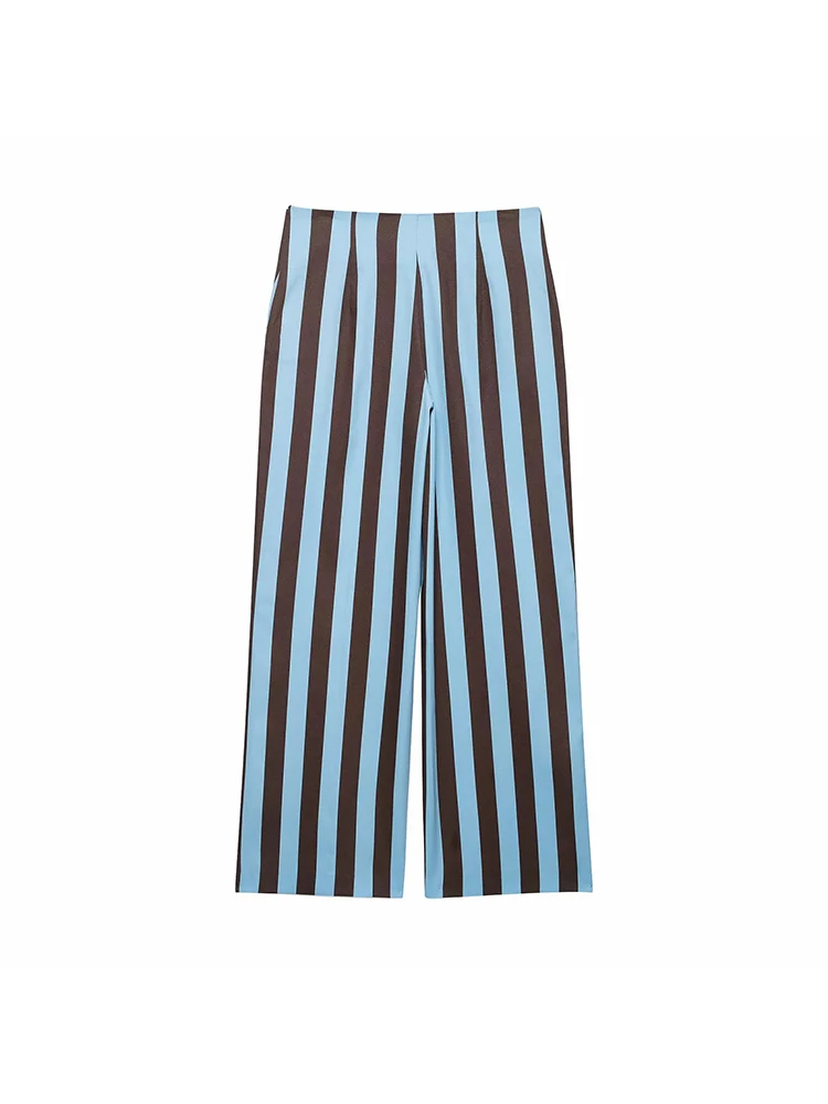 Women Fashion Summer 2026 Women Striped Casual Suit Knots Straight Vest+Zipper Pockets Long Pants Vintage Female Chic Lady Suits - view 6