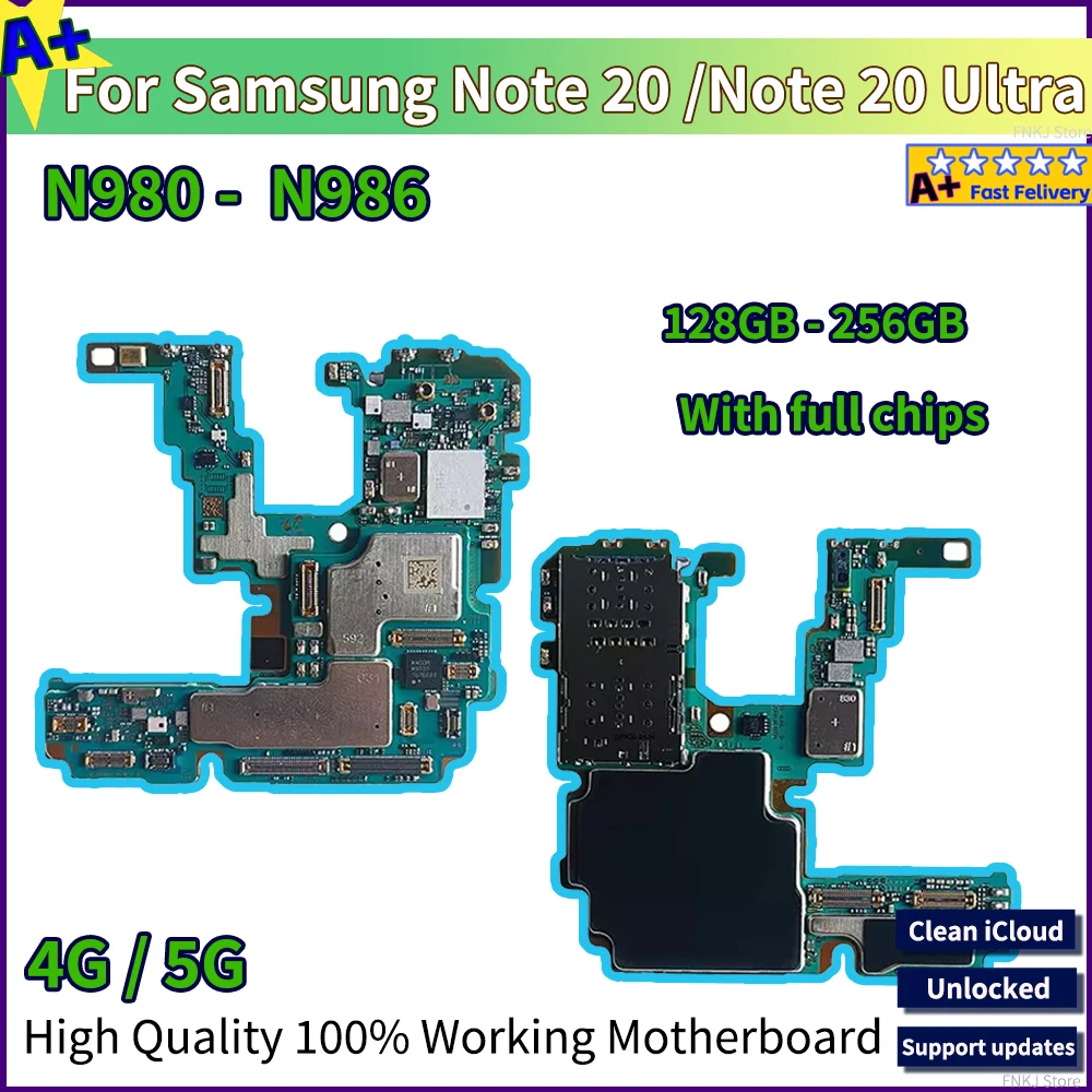 Crazy Cow Fully Logic Boards For Samsung Galaxy Note 20 ultra Motherboard Unlocked With Chips N980F N981B/U N986B EU USA Plate