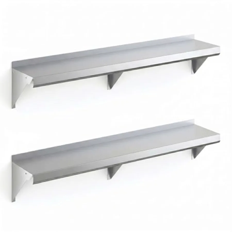 Commercial kitchen wall mount shelf: galvanized steel, silver, 20 gauge, 60 NSF-certified with backsplash, 315 lb capacity