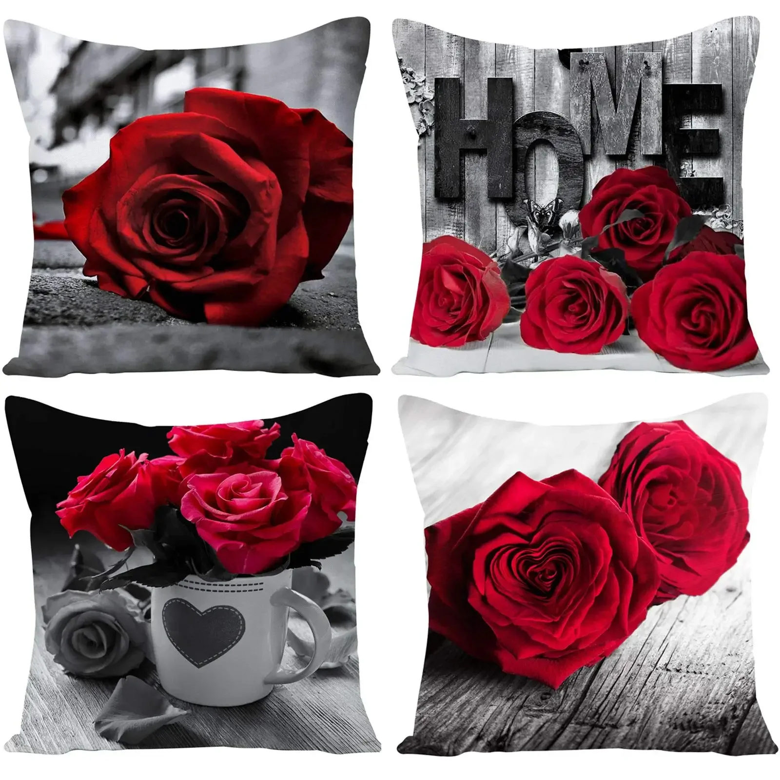 

Nordic Red Rose Valentine's Day Gift Linen Pillow Cover 60*60 Living Room Sofa Cushion Cover Home Decoration Customizable 40*40