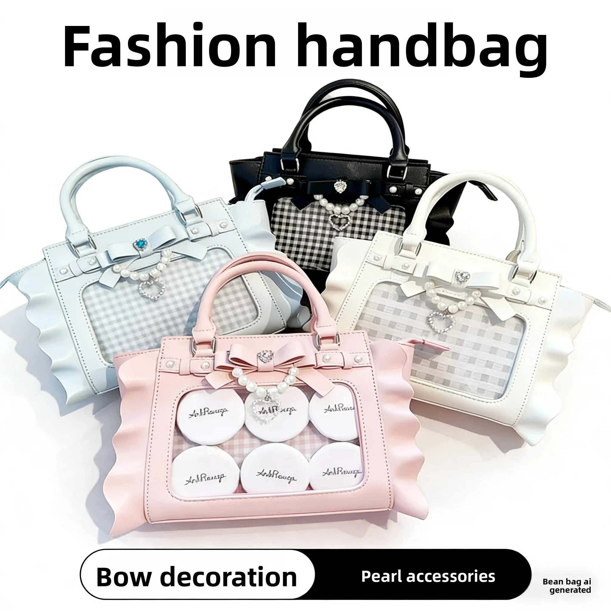 Japanese Original Mass-produced Sweet Lolita Bow Rhinestone Ruffle Edge Handbag Women's Large Food Fashion Lta Bag Messenger Bag
