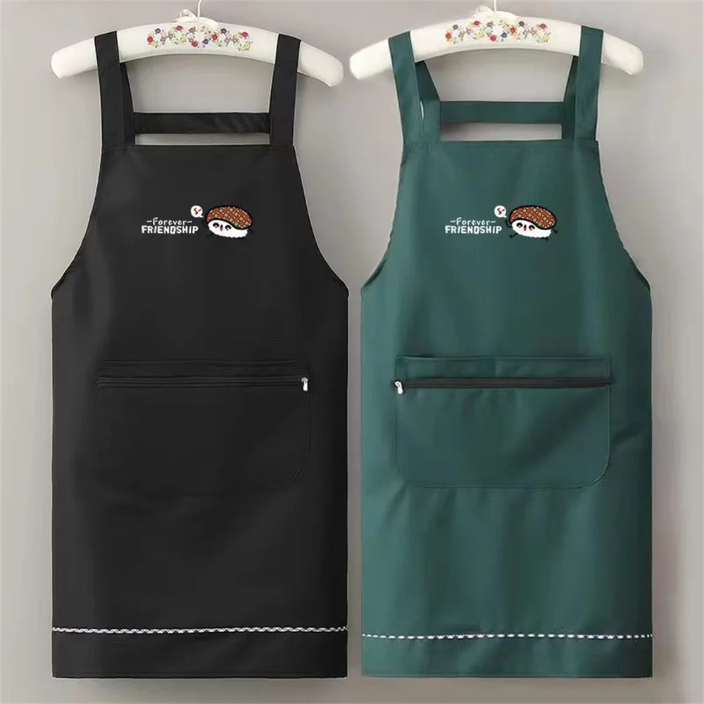 1pc Waterproof Oilproof Apron Home Kitchen Apron With Zipper Large Pocket Fashion Abrasion Resistant Workwear For Women And Men