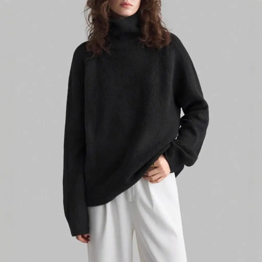 

Women's Turtleneck Loose Knitwear Top Pure Color Large Version Autumn Winter Fashion European American Style Ready Stock
