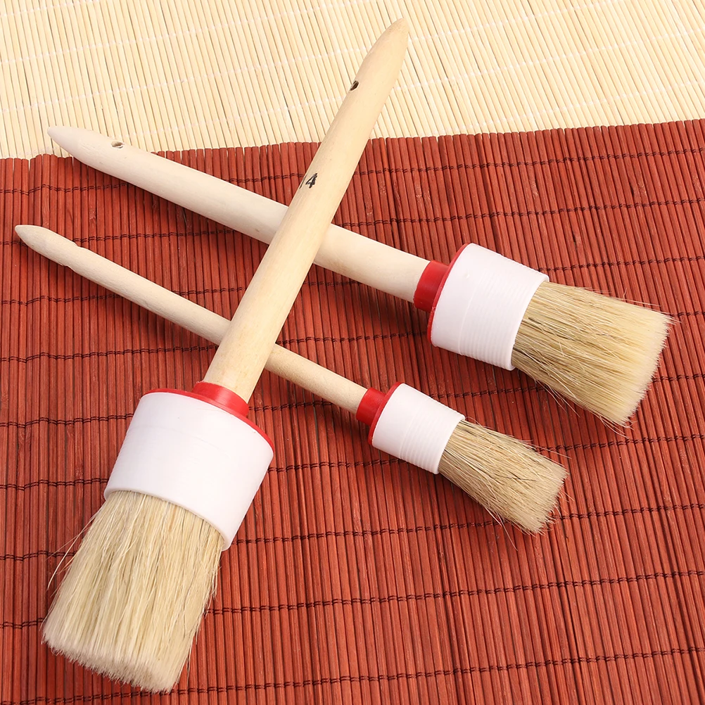 

4 Pcs Bristle Brush Wooden Handle Oil Painting Brush Round Bristle Chalk Round Bristle Brush for BBQ (20mm)