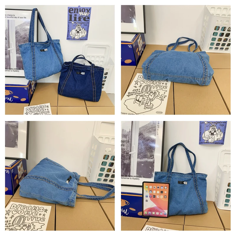 Denim Bags For Women 2022 Large Capacity Shoulder Bag College Student Female Handbags Jeans Big Shoppers Eco Bag Foldable Casual