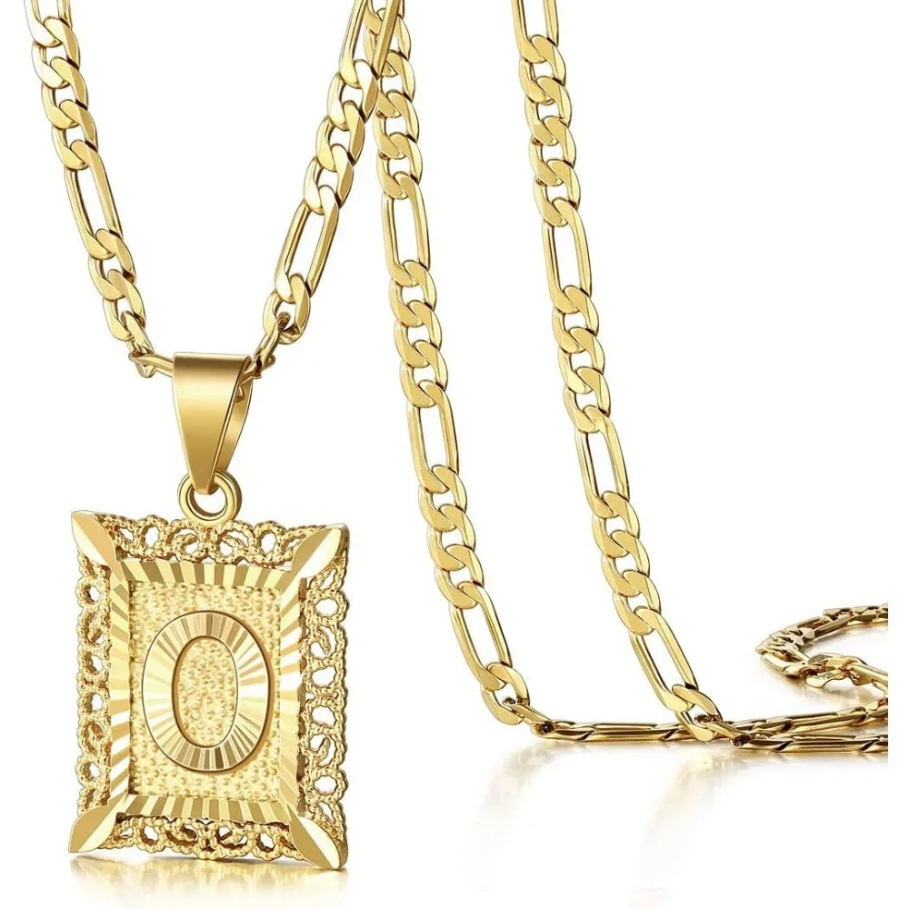 

Initial letter pendant necklace for men and women, 14K gold-plated square capital letter necklace