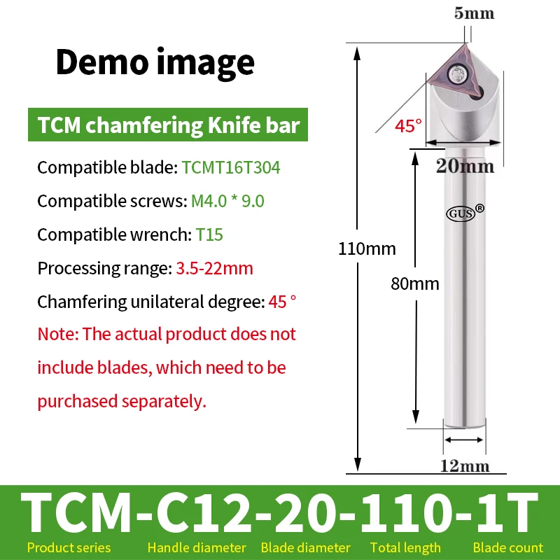 GUS TCM 45 도 모따기 도구 TCMT16T304 블레이드 밀링 커터, C20-30-110 모따기 나이프 바 엔드밀, 내진 조각 도구