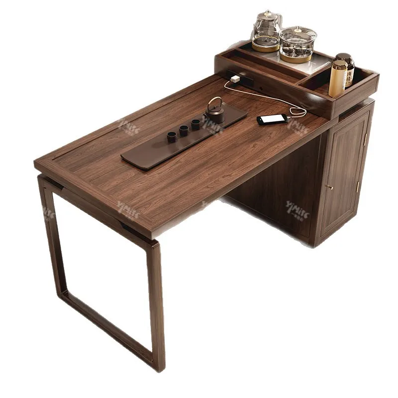 New Chinese-style solid wood island coffee table living room home high-end tea table kettle integrated with socket office tea ta