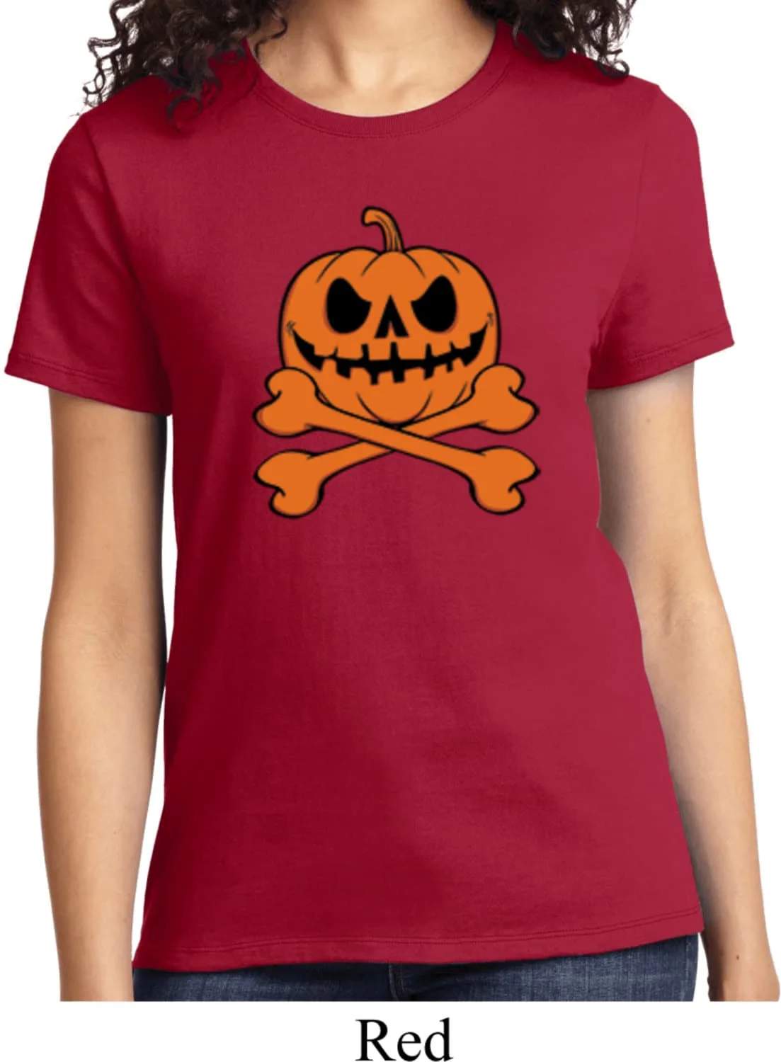 Ladies Halloween Pumpkin Skeleton T Shirt 18774 Lpc61