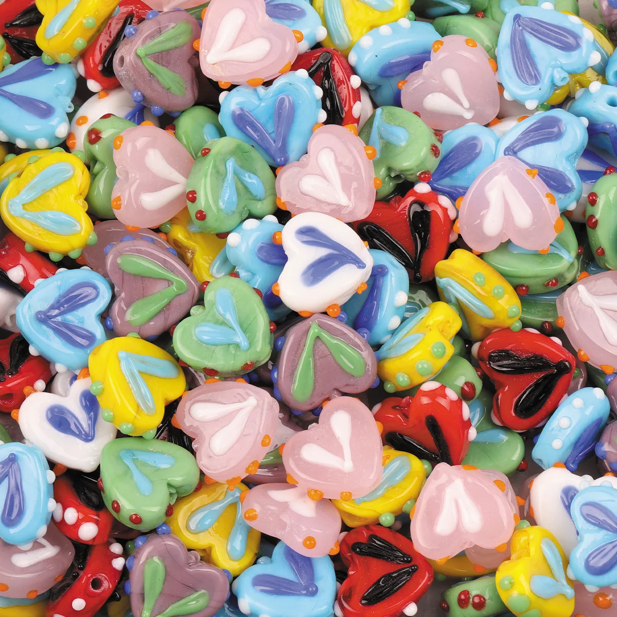 4pcs/8pcs/12pcs Multicolor hand-painted Heart Glass Beads for DIY Jewelry Making Necklace Earrings Shoe Bag Charms Crafting