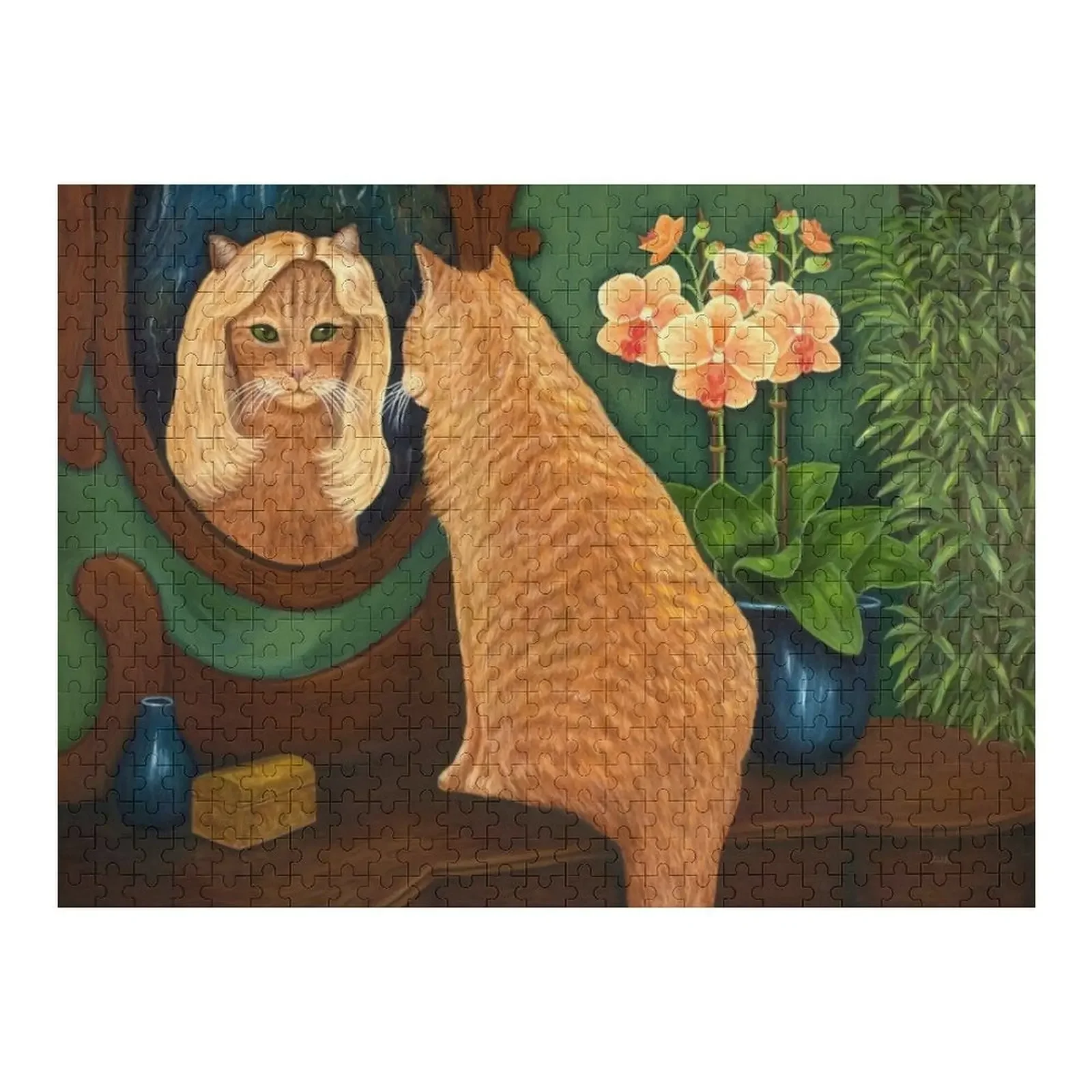 

Orange Tabby Cat in Mirror Jigsaw Puzzle Personalized Gifts Personalized For Kids Puzzle