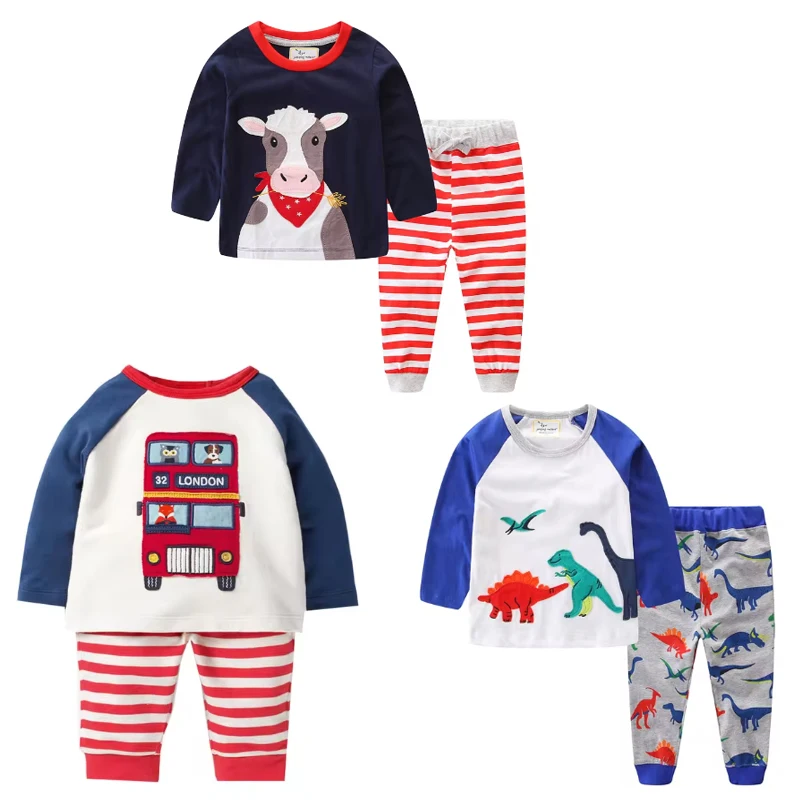 Baby Boys Jumping Applique Autumn Clothing Set Christmas Festival Children's Tops And Pants Outfit for 2-7 Years Old